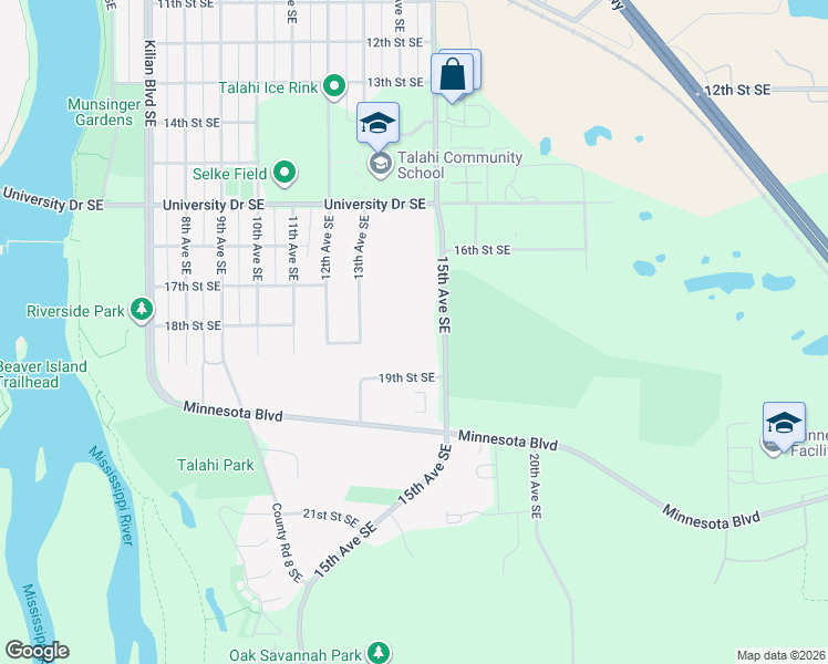 map of restaurants, bars, coffee shops, grocery stores, and more near 1821 15th Avenue Southeast in St. Cloud