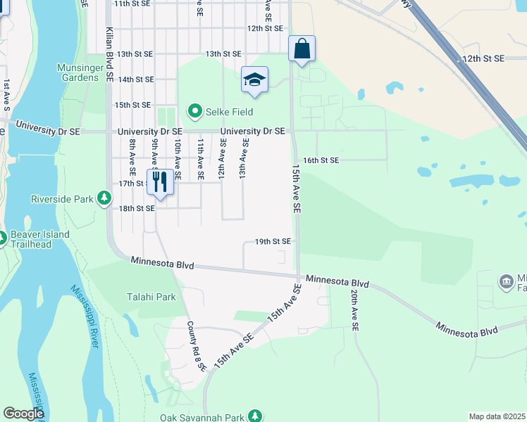 map of restaurants, bars, coffee shops, grocery stores, and more near 1821 15th Avenue Southeast in St. Cloud