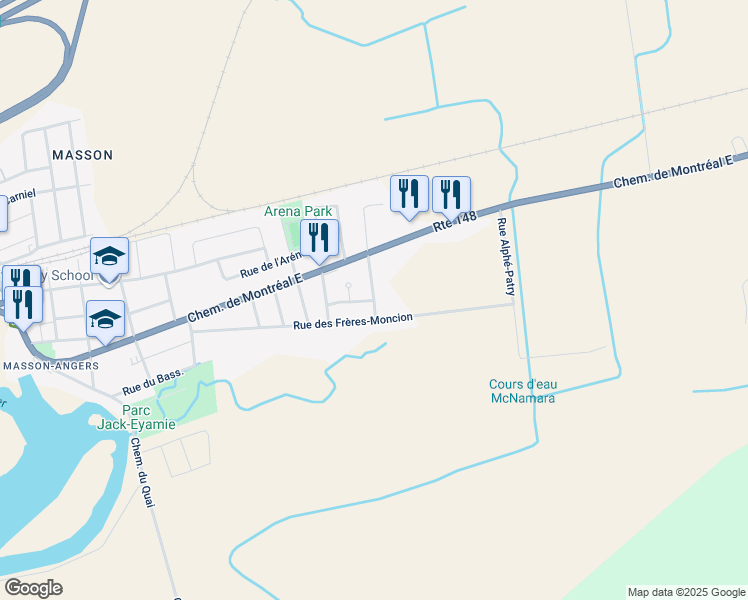 map of restaurants, bars, coffee shops, grocery stores, and more near Rue Mcnamara in Gatineau