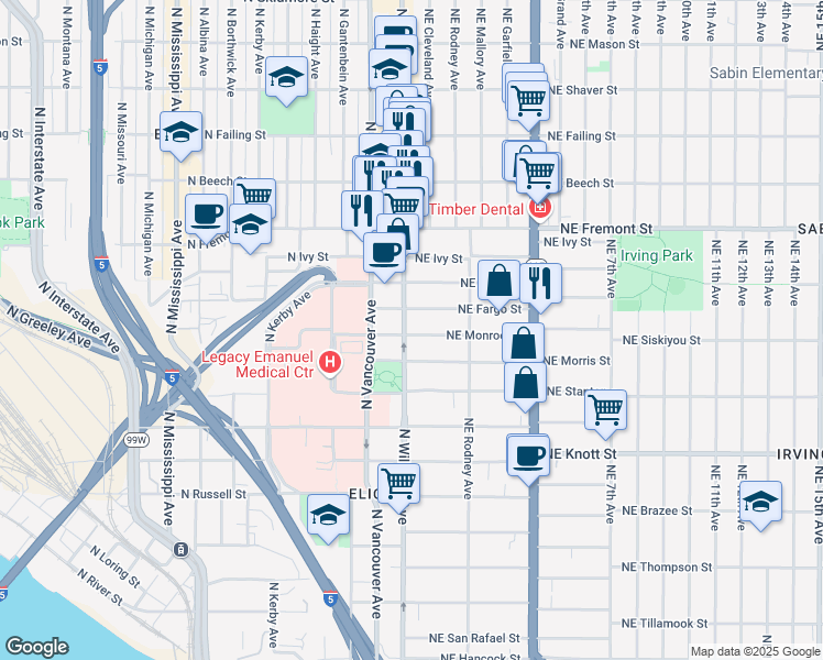 map of restaurants, bars, coffee shops, grocery stores, and more near in Portland