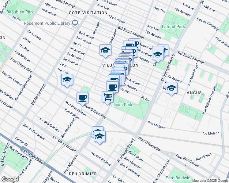 map of restaurants, bars, coffee shops, grocery stores, and more near 2609 Rue Masson in Montréal