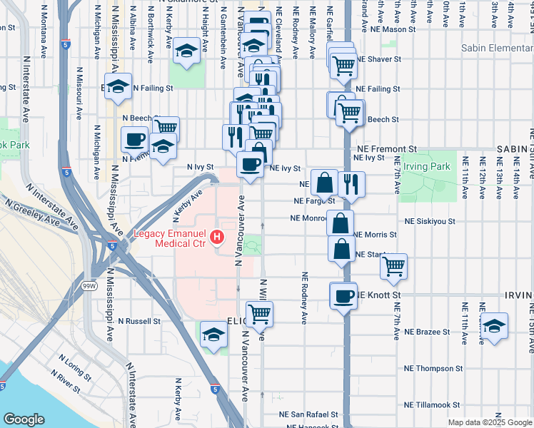 map of restaurants, bars, coffee shops, grocery stores, and more near 3108 N Williams Ave in Portland