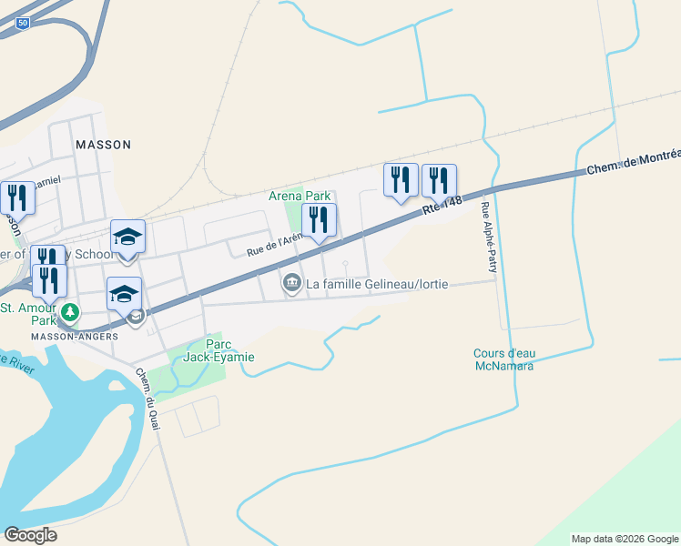 map of restaurants, bars, coffee shops, grocery stores, and more near 3 Rue Aldège-Clément in Gatineau