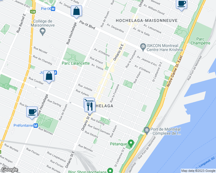 map of restaurants, bars, coffee shops, grocery stores, and more near 1897 Rue de Chambly in Montréal