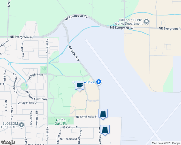 map of restaurants, bars, coffee shops, grocery stores, and more near 2100 Northeast 25th Avenue in Hillsboro