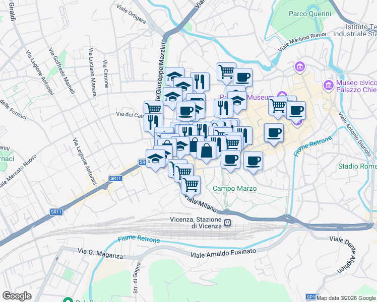 map of restaurants, bars, coffee shops, grocery stores, and more near 61 Corso SS. Felice e Fortunato in Vicenza