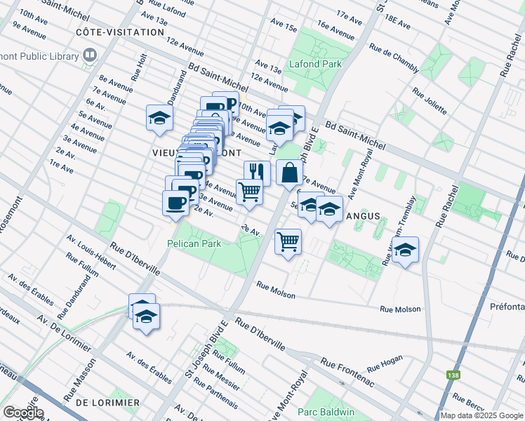 map of restaurants, bars, coffee shops, grocery stores, and more near 5042 4e Avenue in Montréal