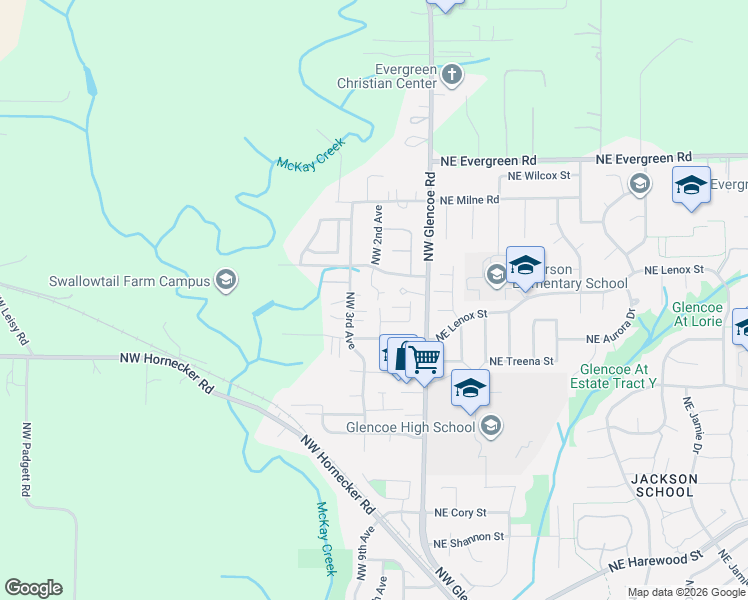 map of restaurants, bars, coffee shops, grocery stores, and more near 3550 Northwest 2nd Avenue in Hillsboro