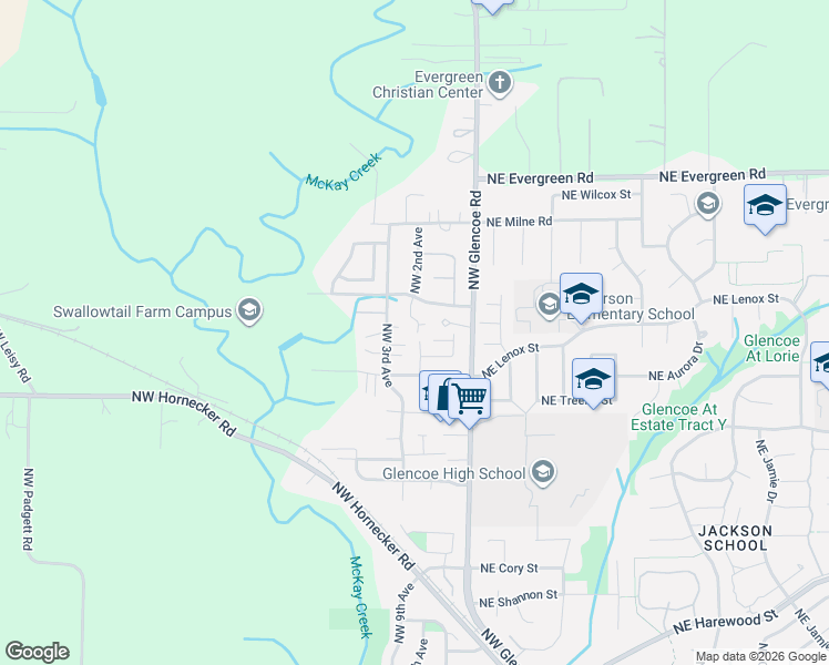 map of restaurants, bars, coffee shops, grocery stores, and more near 3550 Northwest 2nd Avenue in Hillsboro