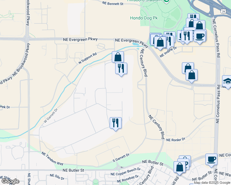 map of restaurants, bars, coffee shops, grocery stores, and more near 22920 NW Evergreen Pkwy in Hillsboro