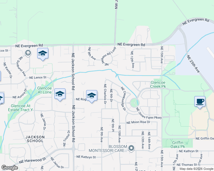 map of restaurants, bars, coffee shops, grocery stores, and more near 2868 Northeast Charlois Drive in Hillsboro