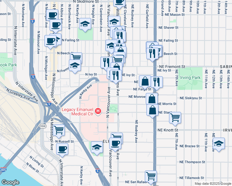map of restaurants, bars, coffee shops, grocery stores, and more near in Portland