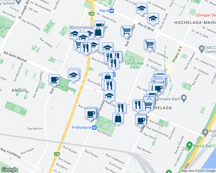 map of restaurants, bars, coffee shops, grocery stores, and more near 3463 Rue Hochelaga in Montréal