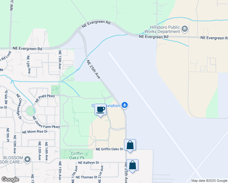 map of restaurants, bars, coffee shops, grocery stores, and more near 2100-3888 Northeast 25th Avenue in Hillsboro
