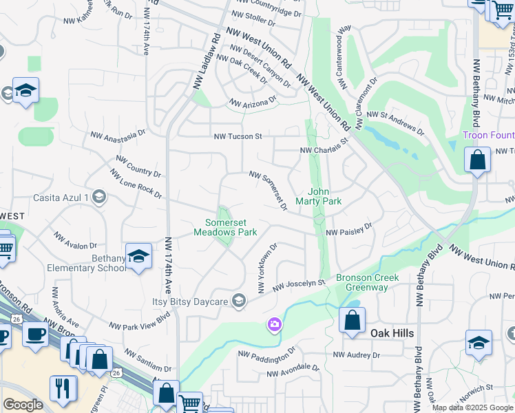 map of restaurants, bars, coffee shops, grocery stores, and more near 16820 Northwest Coburg Lane in Beaverton