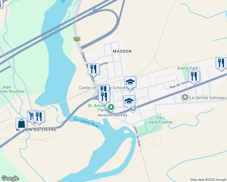 map of restaurants, bars, coffee shops, grocery stores, and more near 19 Rue des Servantes in Gatineau