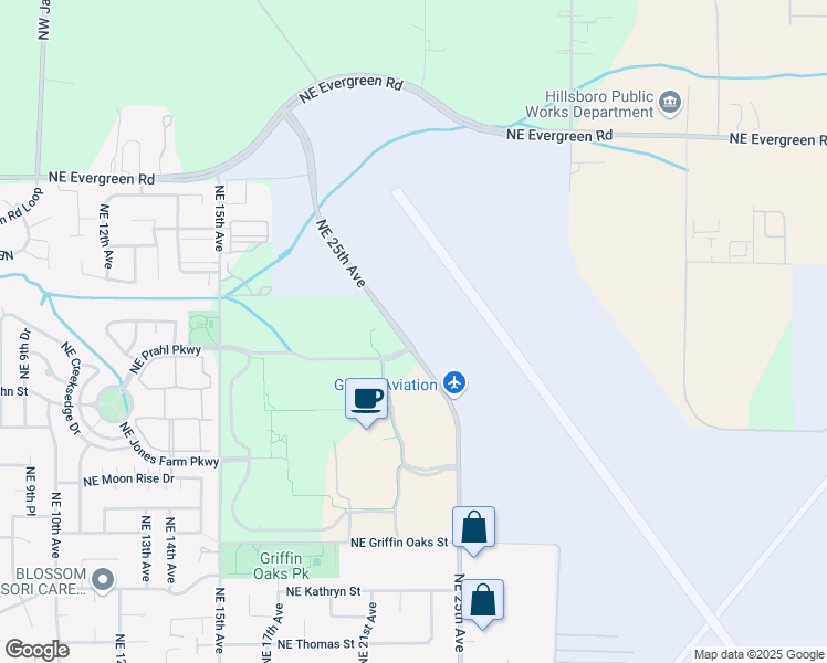 map of restaurants, bars, coffee shops, grocery stores, and more near 2850 Northeast 25th Avenue in Hillsboro