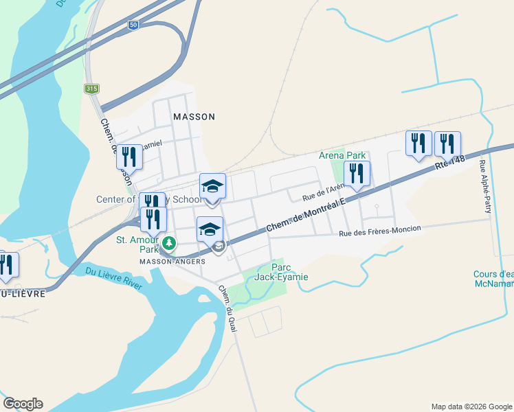 map of restaurants, bars, coffee shops, grocery stores, and more near 7 Rue Guy-Dubuc in Gatineau