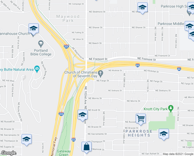 map of restaurants, bars, coffee shops, grocery stores, and more near 10335 Northeast Fargo Street in Portland