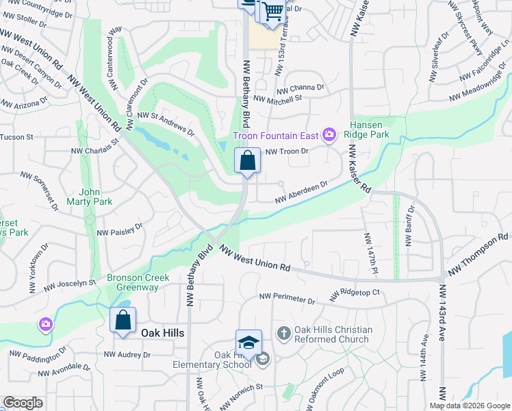 map of restaurants, bars, coffee shops, grocery stores, and more near 15408 Northwest Aberdeen Drive in Portland