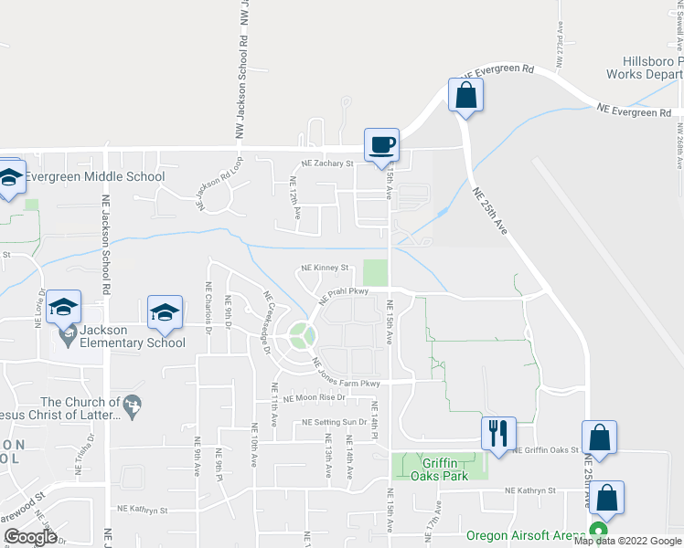 map of restaurants, bars, coffee shops, grocery stores, and more near 2982 Northeast Lange Court in Hillsboro