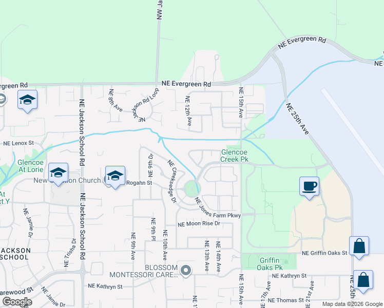map of restaurants, bars, coffee shops, grocery stores, and more near 1262 Northeast Kinney Street in Hillsboro