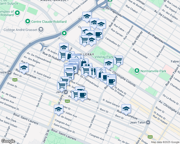 map of restaurants, bars, coffee shops, grocery stores, and more near 845 Rue Gounod in Montréal