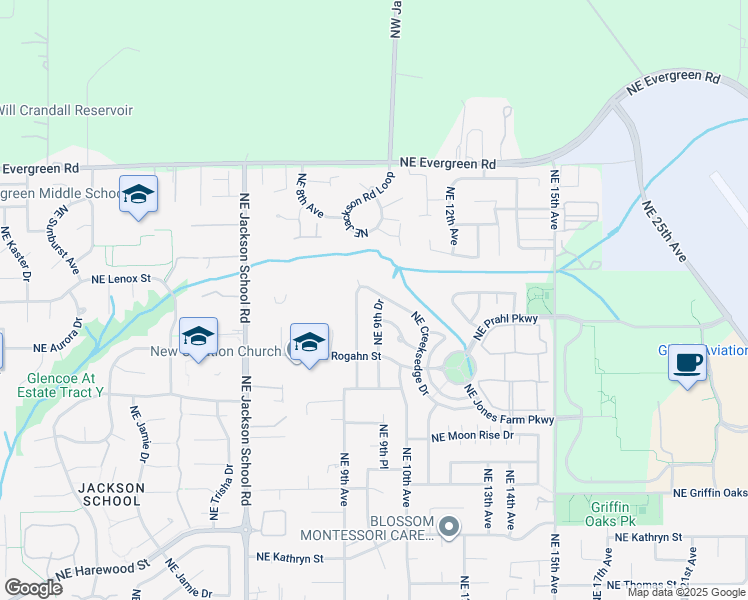 map of restaurants, bars, coffee shops, grocery stores, and more near 886 Northeast Creeksedge Drive in Hillsboro