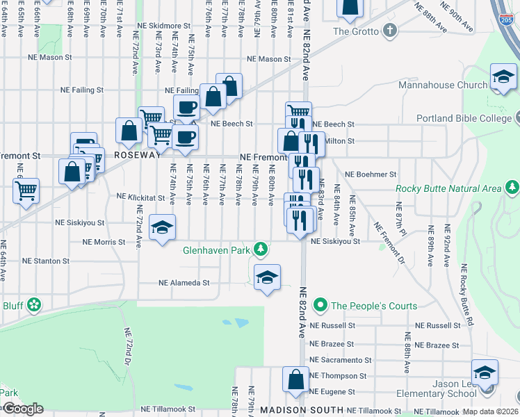 map of restaurants, bars, coffee shops, grocery stores, and more near 3230 Northeast 79th Avenue in Portland