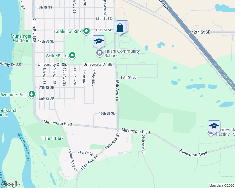 map of restaurants, bars, coffee shops, grocery stores, and more near 1821 15th Avenue Southeast in Saint Cloud