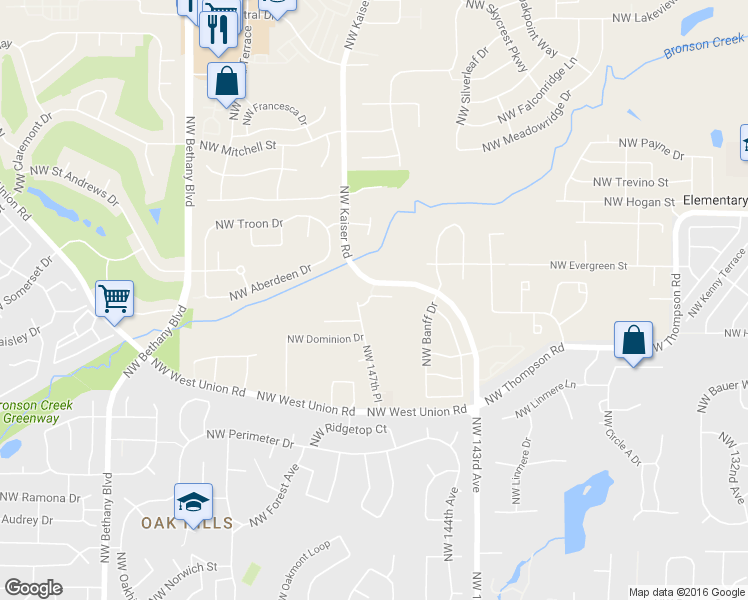 map of restaurants, bars, coffee shops, grocery stores, and more near 14730 Northwest Blackthorne Lane in Portland