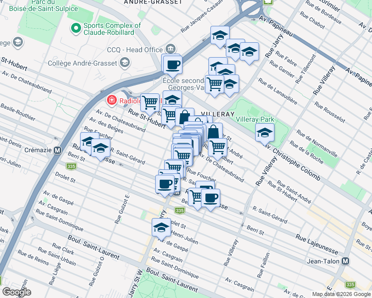 map of restaurants, bars, coffee shops, grocery stores, and more near 8130 Avenue De Chateaubriand in Montréal