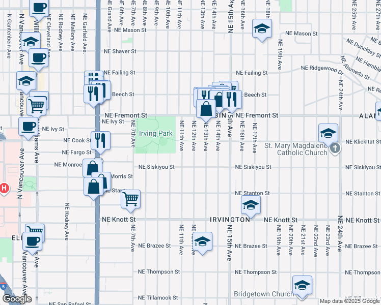 map of restaurants, bars, coffee shops, grocery stores, and more near 3203 Northeast 12th Avenue in Portland