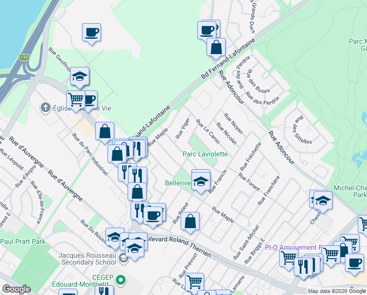 map of restaurants, bars, coffee shops, grocery stores, and more near 789 Rue Louis Hébert in Longueuil