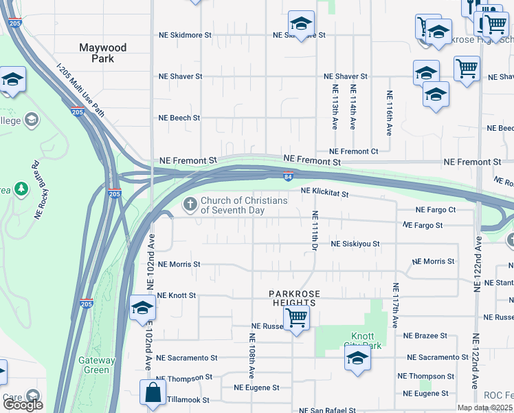 map of restaurants, bars, coffee shops, grocery stores, and more near 3228 Northeast 108th Avenue in Portland