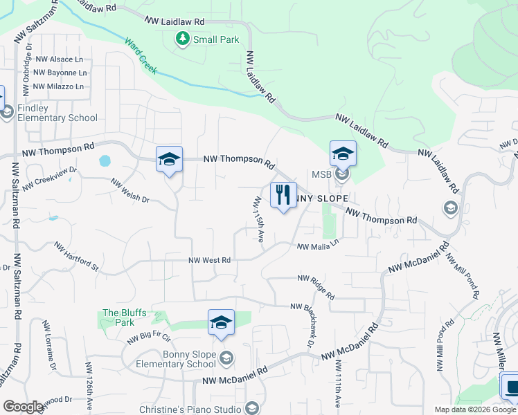 map of restaurants, bars, coffee shops, grocery stores, and more near 3682 Northwest 115th Avenue in Portland