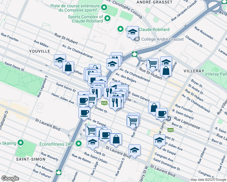 map of restaurants, bars, coffee shops, grocery stores, and more near 8635 Rue Lajeunesse in Montréal