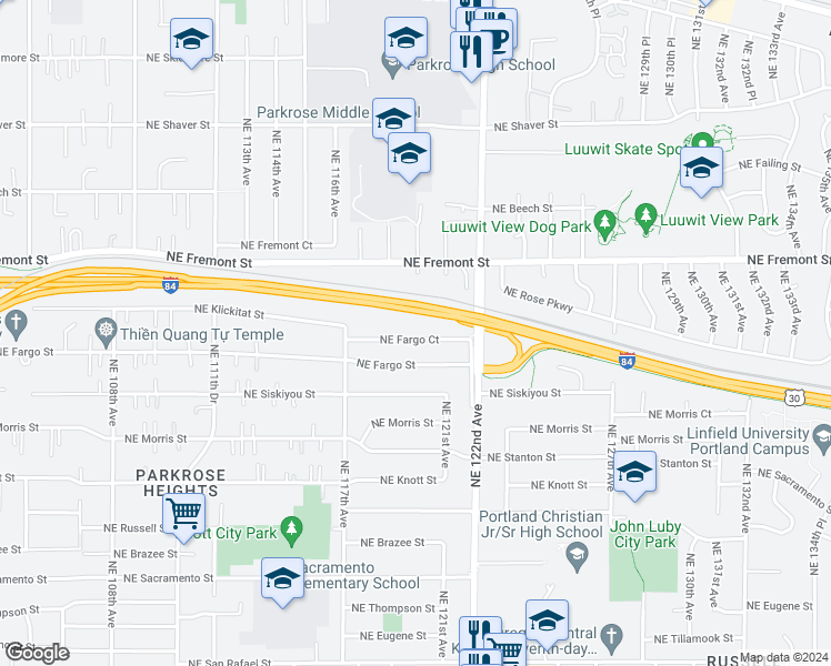 map of restaurants, bars, coffee shops, grocery stores, and more near 11939 Northeast Fargo Court in Portland