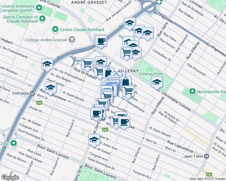 map of restaurants, bars, coffee shops, grocery stores, and more near 751 Rue Jarry Est in Montréal