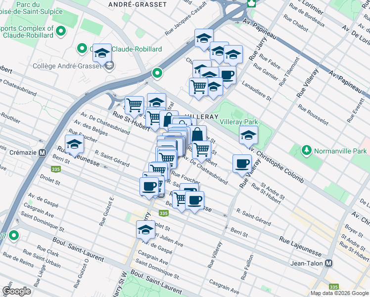map of restaurants, bars, coffee shops, grocery stores, and more near 8084 Rue Saint-Hubert in Montréal