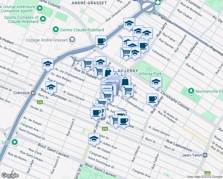 map of restaurants, bars, coffee shops, grocery stores, and more near in Montreal
