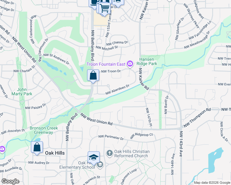 map of restaurants, bars, coffee shops, grocery stores, and more near 15248 Northwest Aberdeen Drive in Portland