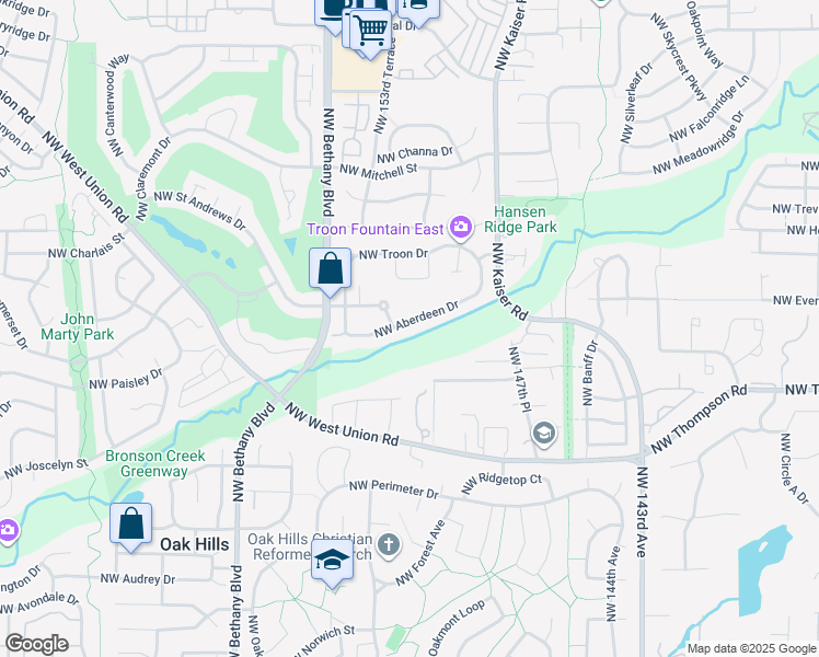 map of restaurants, bars, coffee shops, grocery stores, and more near 15248 Northwest Aberdeen Drive in Portland