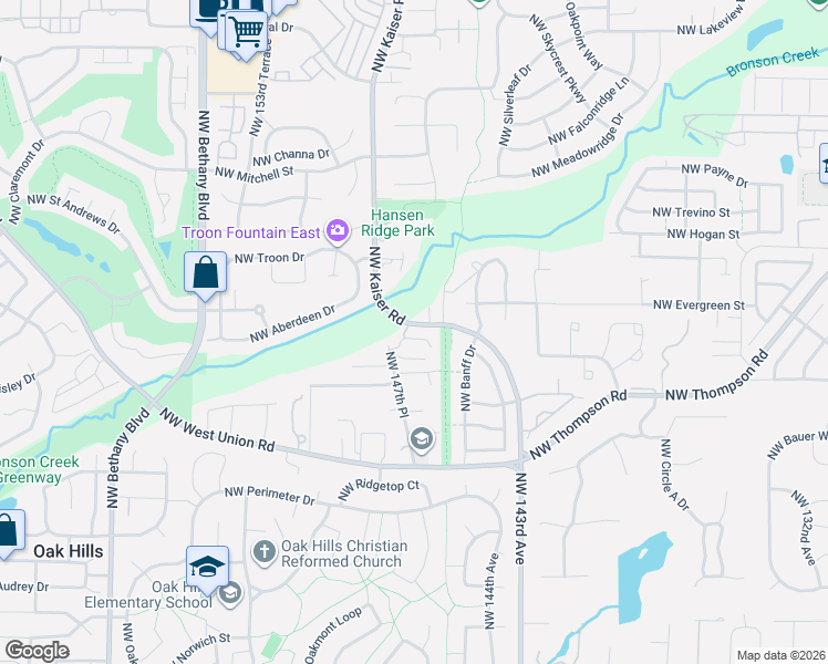map of restaurants, bars, coffee shops, grocery stores, and more near 14681 Northwest Blackthorne Lane in Portland