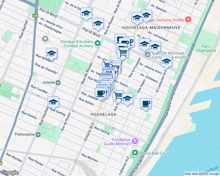 map of restaurants, bars, coffee shops, grocery stores, and more near in Montreal