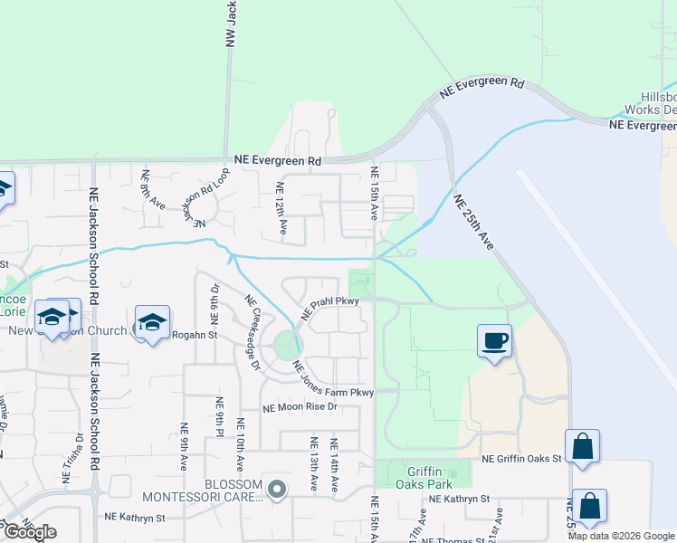 map of restaurants, bars, coffee shops, grocery stores, and more near 2986 Northeast Lange Court in Hillsboro