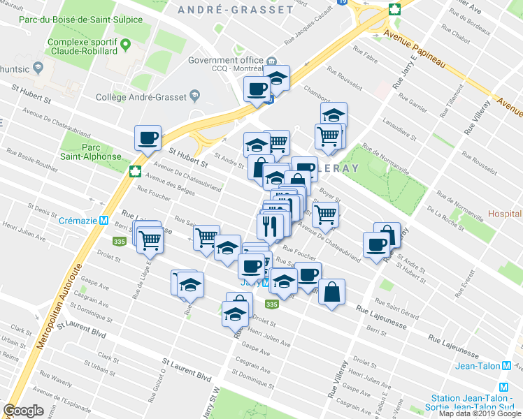map of restaurants, bars, coffee shops, grocery stores, and more near 8202 Avenue De Chateaubriand in Montréal