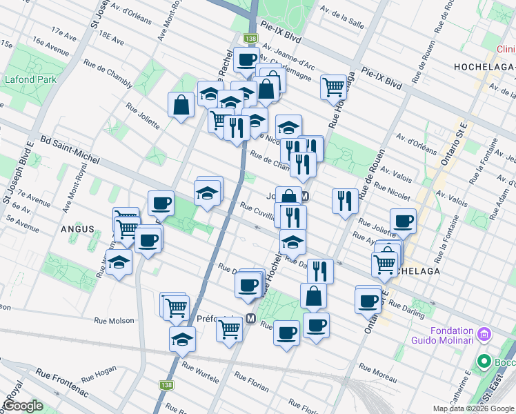 map of restaurants, bars, coffee shops, grocery stores, and more near 2665 Rue Cuvillier in Montréal