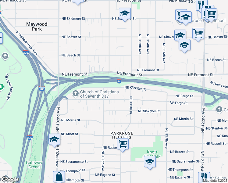 map of restaurants, bars, coffee shops, grocery stores, and more near 10935 Northeast Fargo Street in Portland
