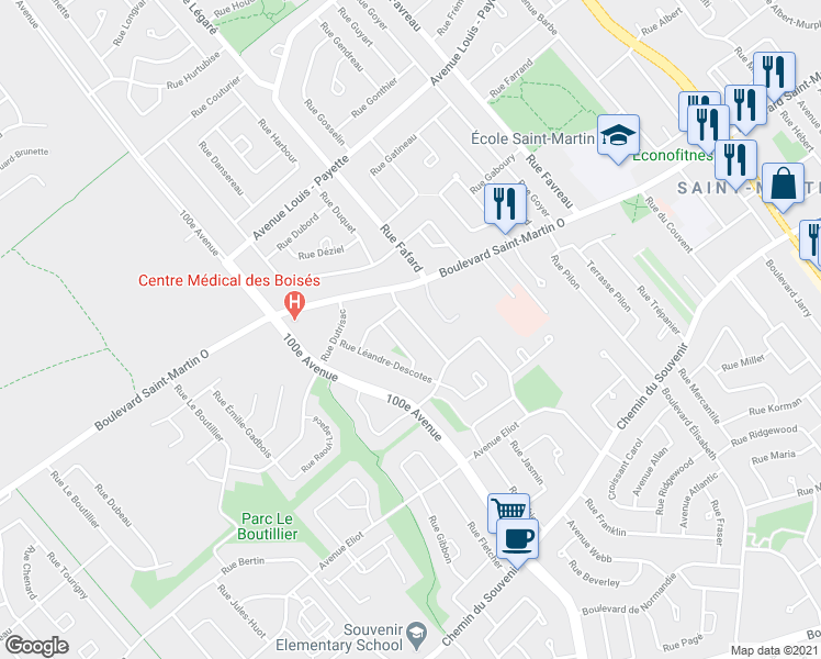 map of restaurants, bars, coffee shops, grocery stores, and more near 1840 Rue Louis-Bélanger in Laval